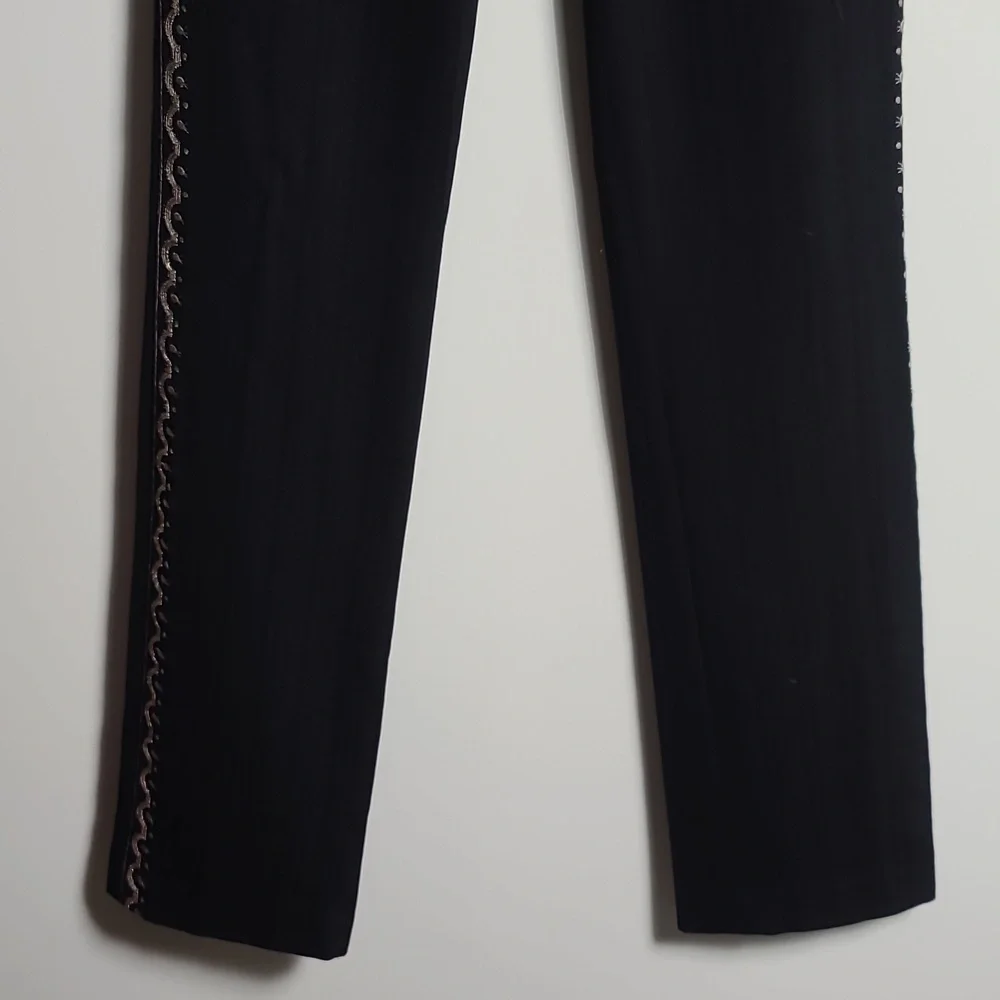 NICOLE MILLER Collection Wool Embroidered Pants in Black Size Small